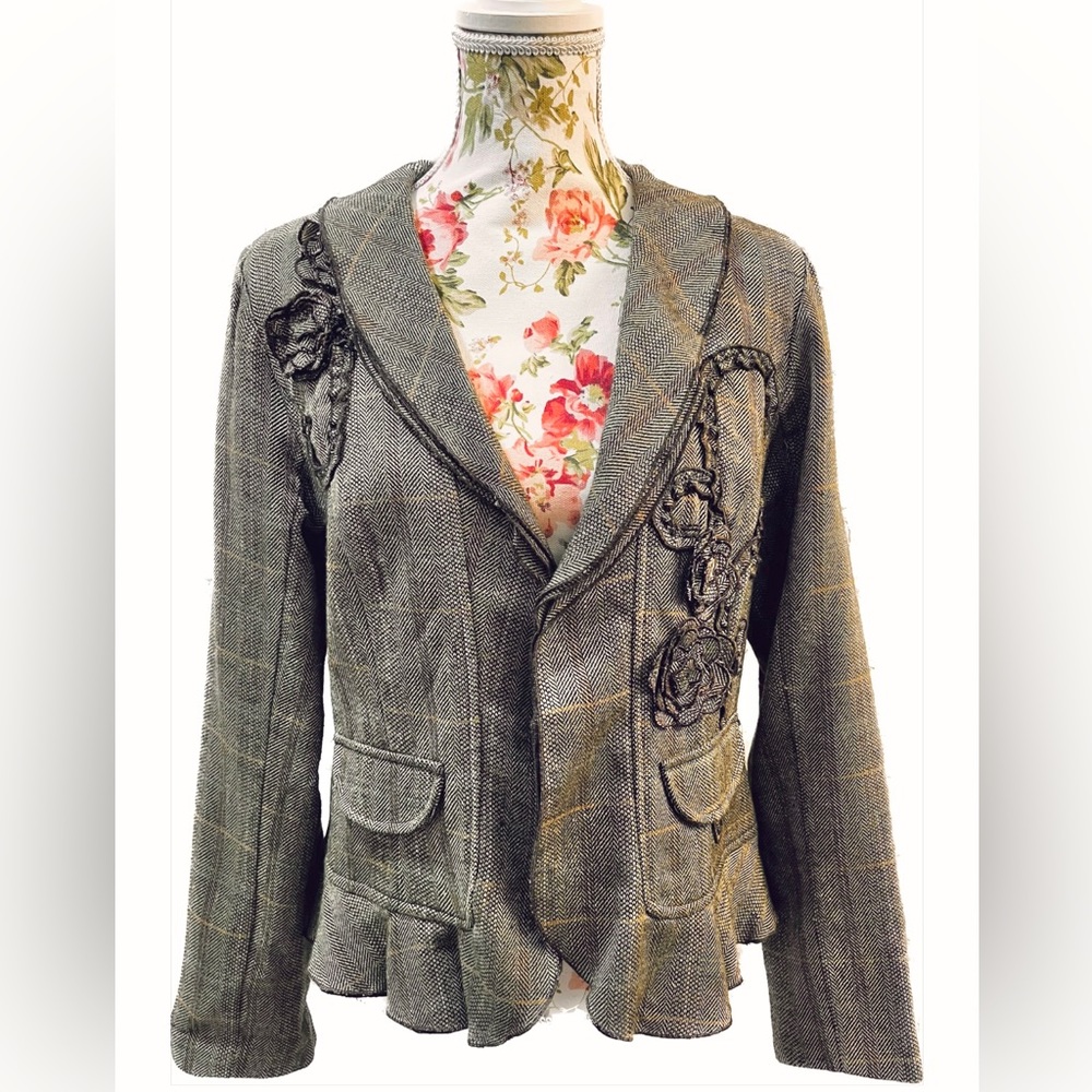 Coldwater Creek Women's Beige Brown Orange Wool Blend Blazer Jacket Size 10.